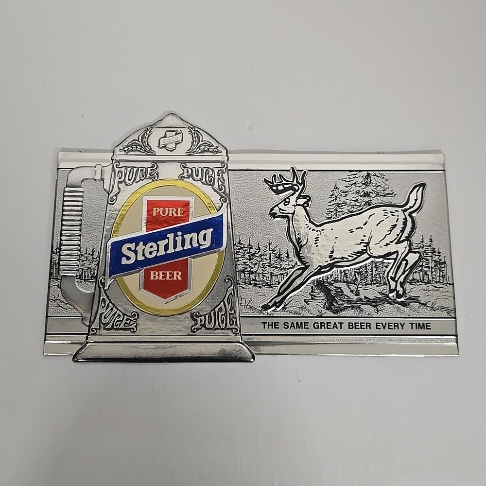 1974 STERLING Pure Beer Buck Deer Embosograph Metallic Sign‎ Heileman Brewing